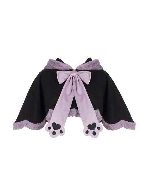 Devil Rabbit Series Black Purple Autumn Winter Plush Lop Eared Rabbit Petal Design Classic Lolita Hooded Cloak