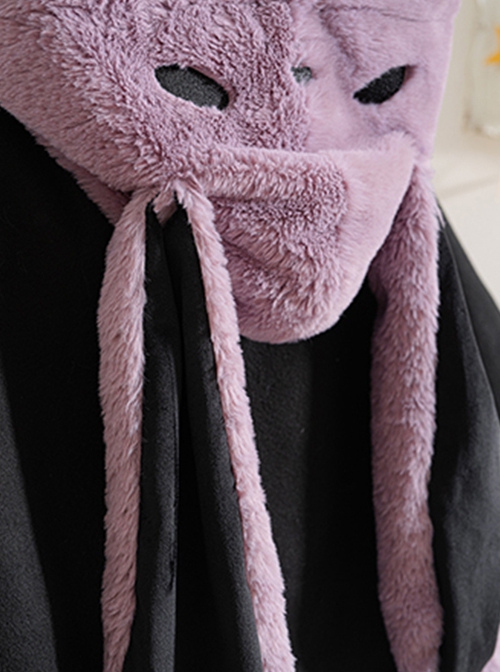 Devil Rabbit Series Black Purple Autumn Winter Plush Lop Eared Rabbit Petal Design Classic Lolita Hooded Cloak