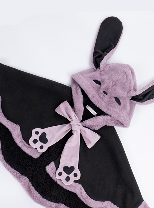 Devil Rabbit Series Black Purple Autumn Winter Plush Lop Eared Rabbit Petal Design Classic Lolita Hooded Cloak