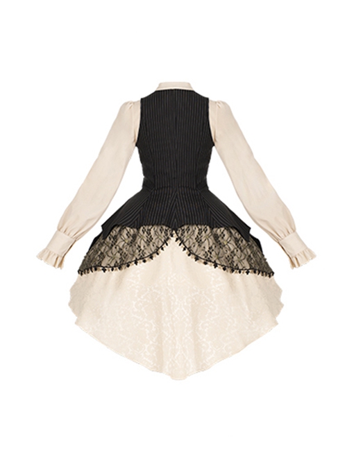 Flower Brand Deacon Series Magician Stripe False Two-Piece Irregular Hem Autumn Winter Classic Lolita Long Sleeve Dress