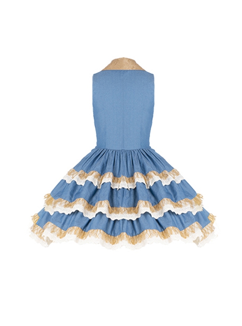 Western Rhapsody Series Jacquard V-Neck Sweet Cool Asymmetrical Fake Two-Piece Design Punk Lolita Sleeveless Dress