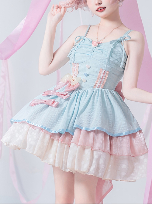 Candy Dreamland Series Lace-Up Shoulder Straps Macaron Color Detachable Bow-Knot Tailing Sweet Lolita Sleeveless Dress