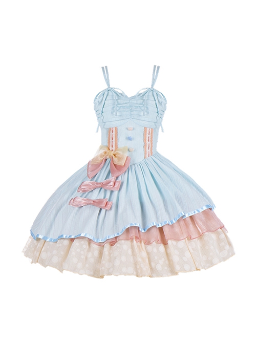 Candy Dreamland Series Lace-Up Shoulder Straps Macaron Color Detachable Bow-Knot Tailing Sweet Lolita Sleeveless Dress