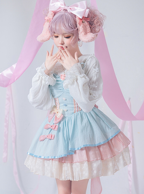 Candy Dreamland Series Lace-Up Shoulder Straps Macaron Color Detachable Bow-Knot Tailing Sweet Lolita Sleeveless Dress