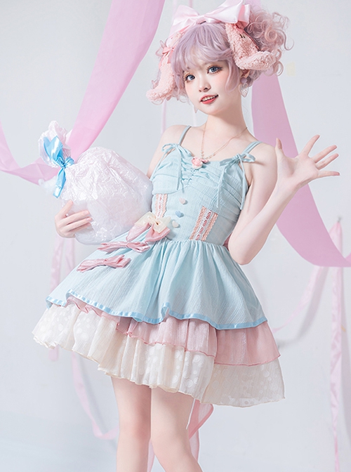 Candy Dreamland Series Lace-Up Shoulder Straps Macaron Color Detachable Bow-Knot Tailing Sweet Lolita Sleeveless Dress