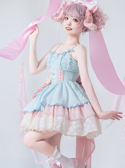 Candy Dreamland Series Lace-Up Shoulder Straps Macaron Color Detachable Bow-Knot Tailing Sweet Lolita Sleeveless Dress