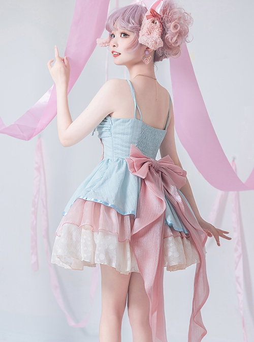 Candy Dreamland Series Lace-Up Shoulder Straps Macaron Color Detachable Bow-Knot Tailing Sweet Lolita Sleeveless Dress