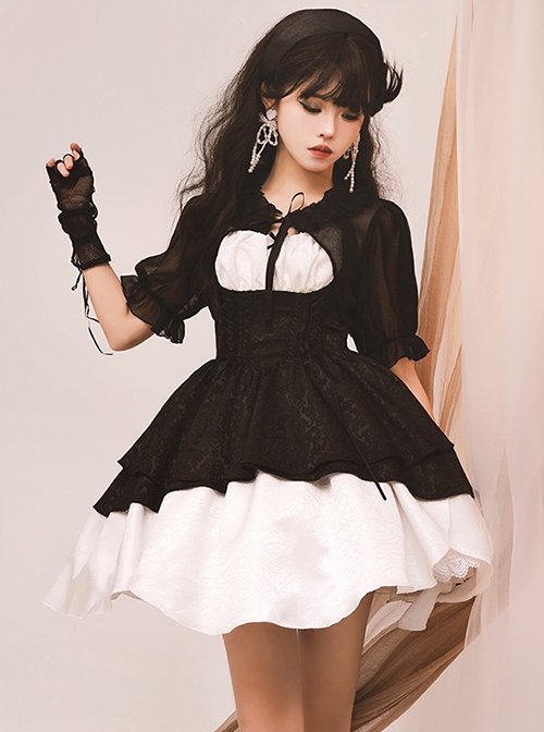 Swan Dirge Series Elegant Jacquard Lace-Up Halterneck Petal Hem Design Gothic Lolita Sleeveless Dress