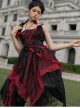 Elegant Jacquard Irregular Splicing Hem Adjustable Straps Flower Ribbon Decorate Gothic Sleeveless Dress