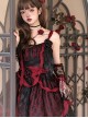 Elegant Jacquard Irregular Splicing Hem Adjustable Straps Flower Ribbon Decorate Gothic Sleeveless Dress