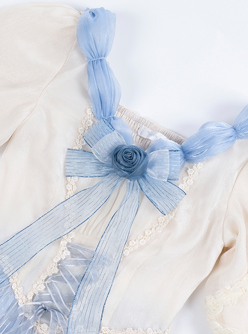 Elegant Two-Color Autumn Flower Bow-Knot Decorate Lace Lantern Sleeve Petal Hem Classic Lolita Long Sleeve Dress