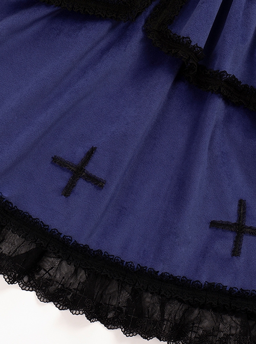 Cycle Series Klein Blue Velvet Halloween Cross Lace Gothic Lolita Short Sleeve Dress