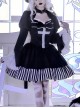 Requiem Series Classical Velvet Lace Cross Halloween Stripe Hem Gothic Lolita Long Sleeve Dress