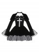 Requiem Series Classical Velvet Lace Cross Halloween Stripe Hem Gothic Lolita Long Sleeve Dress