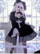 Requiem Series Classical Velvet Lace Cross Halloween Stripe Hem Gothic Lolita Long Sleeve Dress