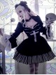 Requiem Series Classical Velvet Lace Cross Halloween Stripe Hem Gothic Lolita Long Sleeve Dress