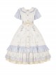 Tulip Bouquet Series Pastoral Style Doll Collar Lace Floral Plaid Lantern Sleeve Classic Lolita Short-Sleeved Dress