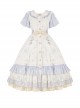 Tulip Bouquet Series Pastoral Style Doll Collar Lace Floral Plaid Lantern Sleeve Classic Lolita Short-Sleeved Dress