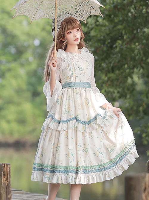 Konggu Changfeng Series Pastoral Style Floral Print Belt Embroidery Classic Lolita Sleeveless Dress