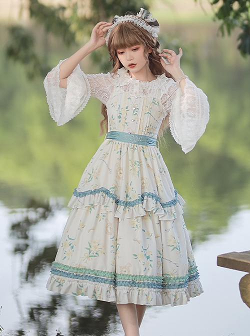 Konggu Changfeng Series Pastoral Style Floral Print Belt Embroidery Classic Lolita Sleeveless Dress