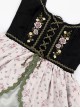 Pastoral Style Elegant Girl Autumn Winter Black Embroidered Velvet Vest Floral Print Hem Classic Lolita Sleeveless Dress