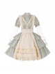 Pastoral Style Stand Collar Puff Sleeve Stitching Wave Dot Mesh Fake Two-Piece Design Classic Lolita Long-Sleeved Dress