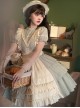 Pastoral Style Stand Collar Puff Sleeve Stitching Wave Dot Mesh Fake Two-Piece Design Classic Lolita Long-Sleeved Dress