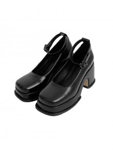 Black French Sweet Cool Square Toe Chunky Heel Mary Jane JK Student Daily Uniform Shoes Classic Lolita Shoes