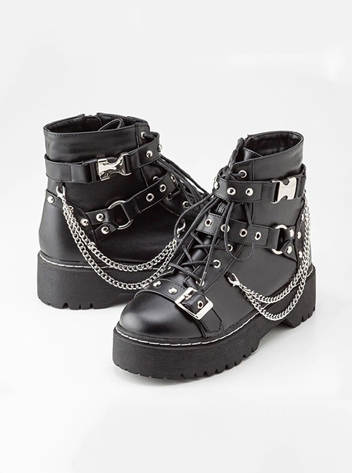 Punk Hasp Metal Chain Decoration Lace Up Platform Martin Boots Punk Lolita Boots