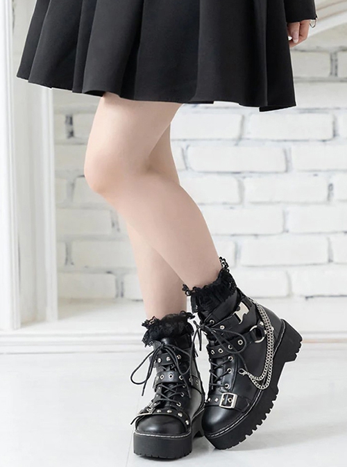 Punk Hasp Metal Chain Decoration Lace Up Platform Martin Boots Punk Lolita Boots