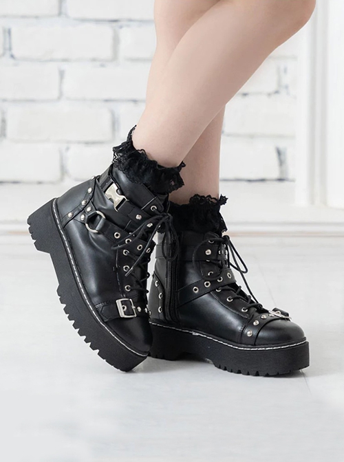 Punk Hasp Metal Chain Decoration Lace Up Platform Martin Boots Punk Lolita Boots