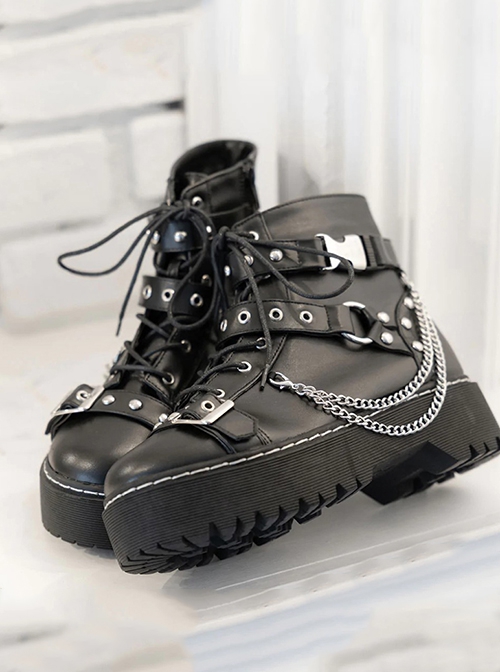 Punk Hasp Metal Chain Decoration Lace Up Platform Martin Boots Punk Lolita Boots