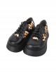 Black Autumn Winter Leopard Print Denim Stitching Round Toe Lace-Up Platform Shoes Classic Lolita Shoes