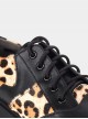 Black Autumn Winter Leopard Print Denim Stitching Round Toe Lace-Up Platform Shoes Classic Lolita Shoes