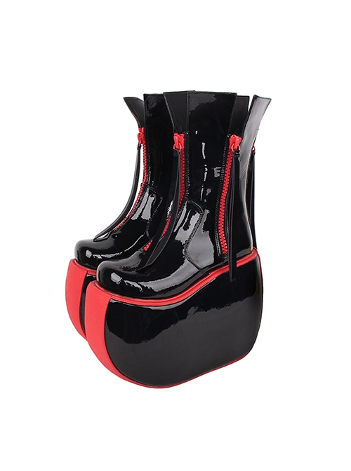 Red Black Color Contrast Super High Heel Tassel Leather Punk Lolita Boots