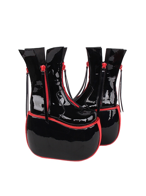 Red Black Color Contrast Super High Heel Tassel Leather Punk Lolita Boots