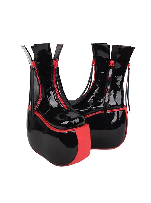 Red Black Color Contrast Super High Heel Tassel Leather Punk Lolita Boots