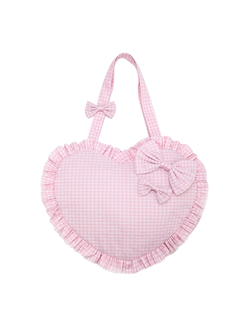 Heart Plaid Detachable Bow-Knot Sweet Lolita Shoulder Bag