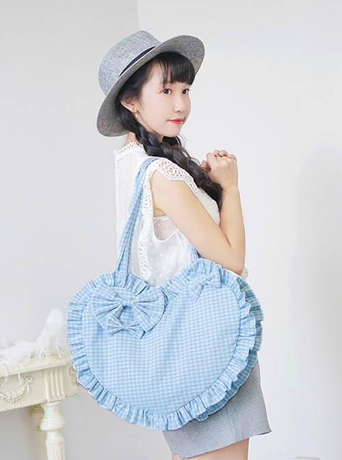 Heart Plaid Detachable Bow-Knot Sweet Lolita Shoulder Bag