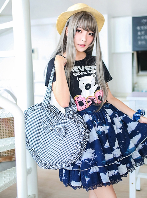 Heart Plaid Detachable Bow-Knot Sweet Lolita Shoulder Bag