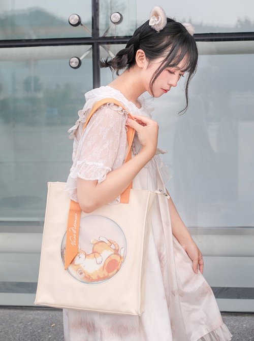 Kitten Printing Attend Class Commuting Casual Large-Capacity Strap Embroidery Bag Sweet Lolita Portable Shoulder Bag
