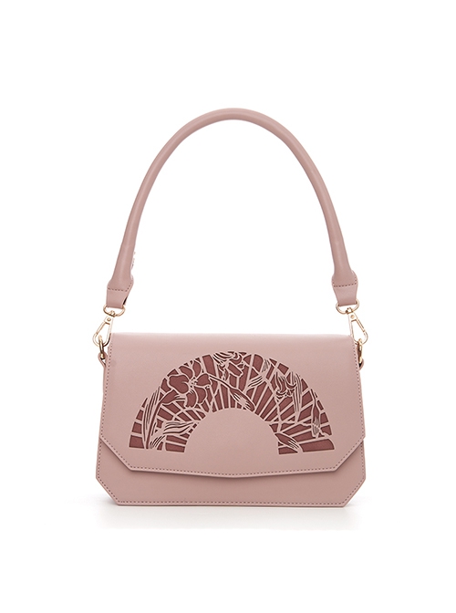 Solid Color New Chinese Han Element Lily Fan-Shaped Hollow Carved Classic Lolita Hand Shoulder Bag