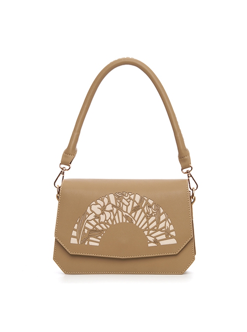 Solid Color New Chinese Han Element Lily Fan-Shaped Hollow Carved Classic Lolita Hand Shoulder Bag