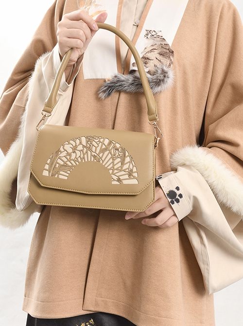 Solid Color New Chinese Han Element Lily Fan-Shaped Hollow Carved Classic Lolita Hand Shoulder Bag