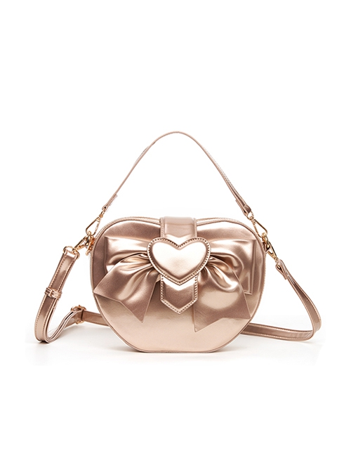 Little Apple Series Elegant Lovely Bowknot Heart Patent Leather Classic Lolita Portable Messenger Bag