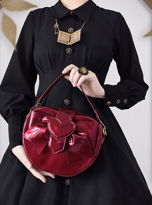 Little Apple Series Elegant Lovely Bowknot Heart Patent Leather Classic Lolita Portable Messenger Bag