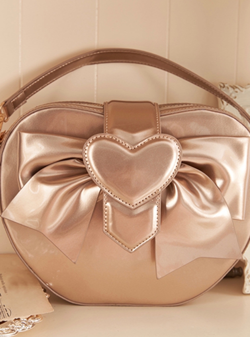 Little Apple Series Elegant Lovely Bowknot Heart Patent Leather Classic Lolita Portable Messenger Bag