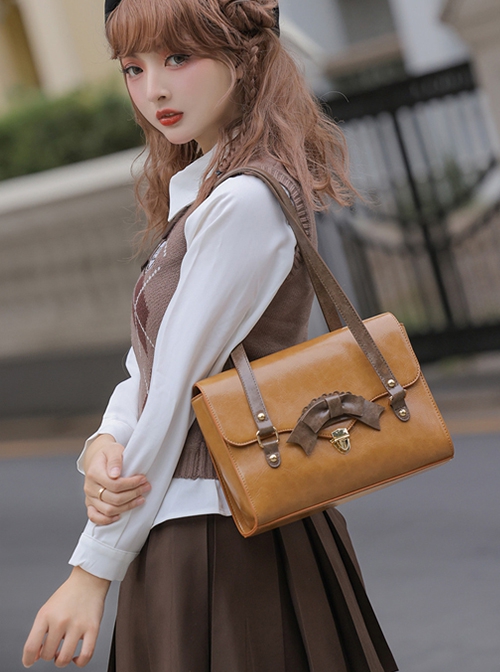 College Style Elegant Uniform Bowknot Exquisite Small Square Bag School Lolita Portable Shoulder Bag