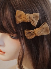 Autumn Winter Golden Brown Caramel Corduroy Handmade Bow-Knot Classic Lolita Hair Clip