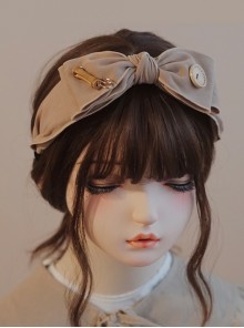 Handmade Double Layer Bowknot Autumn Winter Khaki Bamboo Classic Lolita Headband